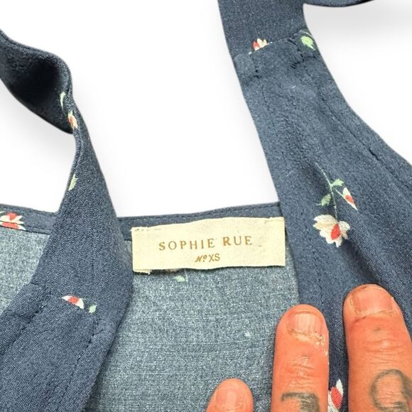 SOPHIE RUE for ANTHROPOLGIE Women’s Blue Floral Wrap Peplum Tank Top XS - Picture 3 of 5